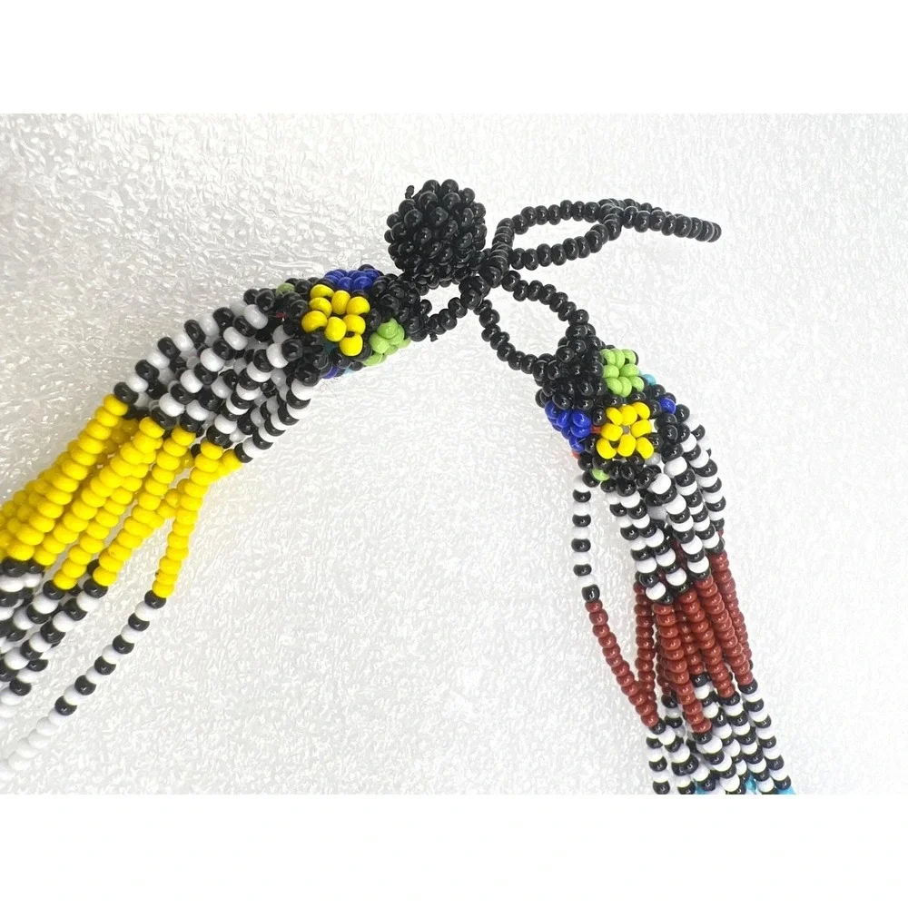Ethnic Beaded Necklace Floral Geometric Colorful Adjustable Loop Closure Artisan